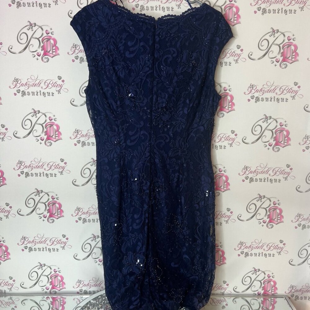 Jacques vert dress embroidered beaded sequins sparkly lace  Elegant Navy Blue - Picture 2 of 7